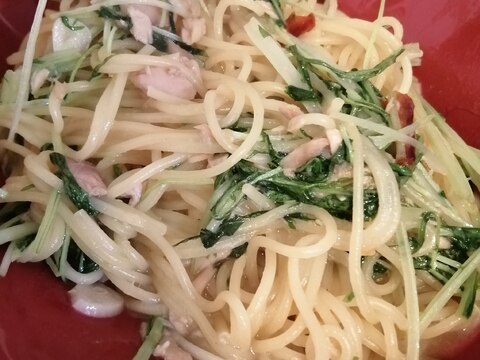 水菜とツナの簡単ペペロンチーノ